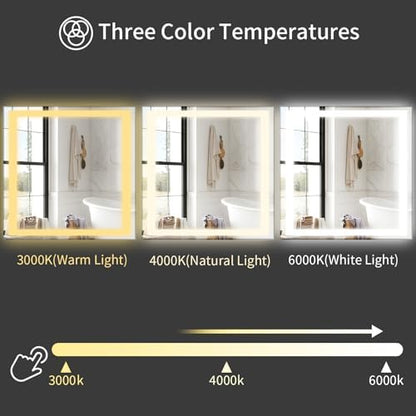 Koonmi 40x40 LED Bathroom Mirror, Shatterproof Mirror with Light