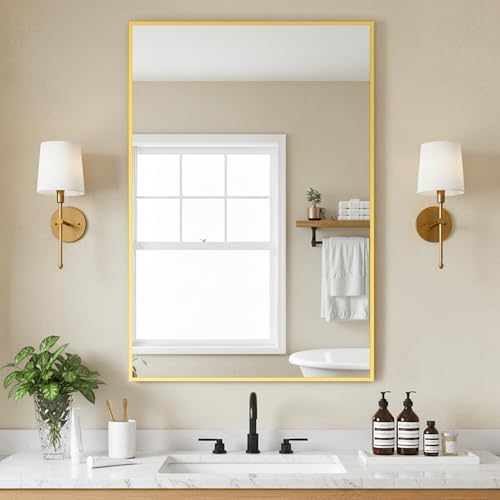 FICTOR Bathroom Vanity Mirror for Over Sink, 24" x 36", Gold