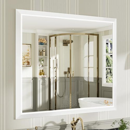 Briivue Bathroom Wall Mirror, White Metal Frame, 40x36 Inch