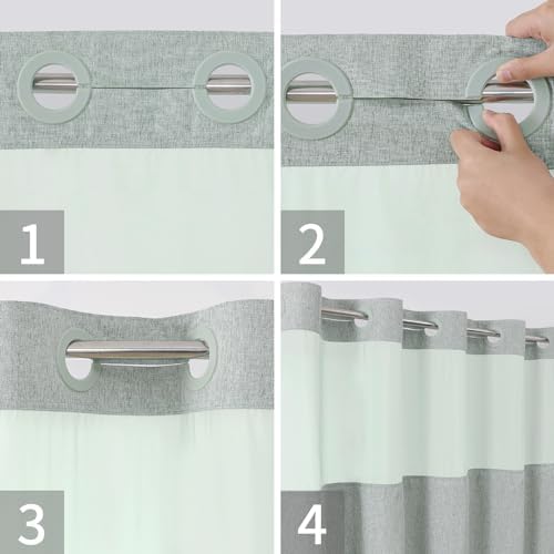 eachope No Hook Fabric Shower Curtain with Snap-in Liner,71x77 Sage Green