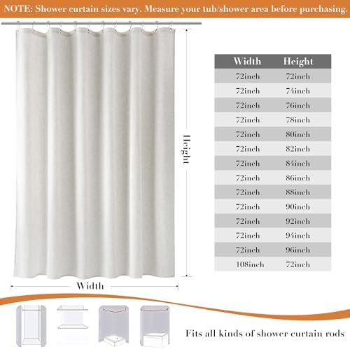 Nanspring Extra Long Linen Shower Curtain for Bathroom 84 Inch White Solid