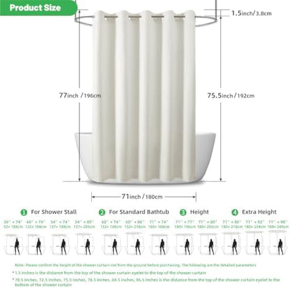 No Hook Waffle Shower Curtain, No Liner Needed Separate, 71x77 Inch, Cream