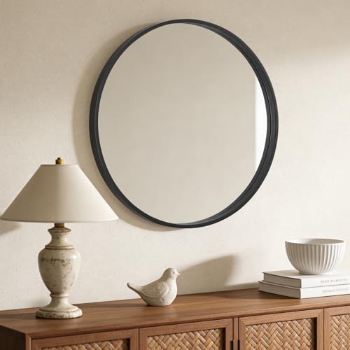 WallBeyond Black Round Mirror Wood Framed 28 inch Circle Wall Mirror for Bathroom Round Wall Mirror for Wall Decor, Vanity, Entryway Living Room