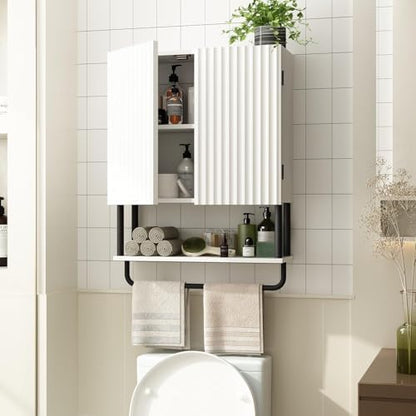 RUSTOWN Fluted Bathroom Wall Cabinet with 2 Doors, 3-Tier Medicine Cabinet