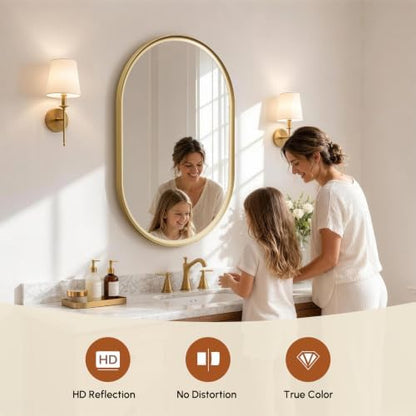 USHOWER Brushed Gold Pill Oval Mirror for Bathroom 24x36 Inch
