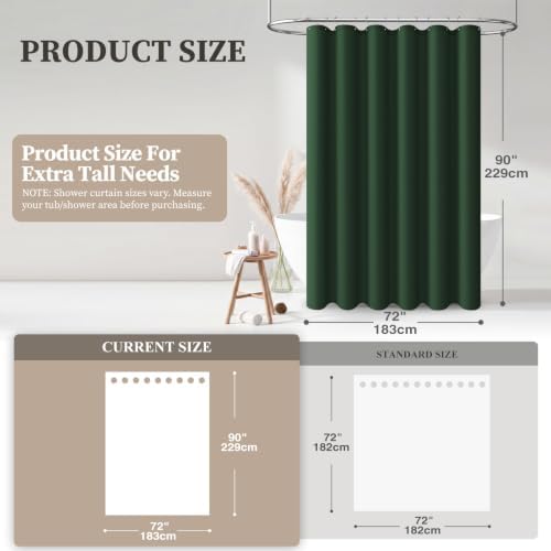 BTTN 72x90 Linen Textured Waterproof Fabric Shower Curtain, Emerald Green
