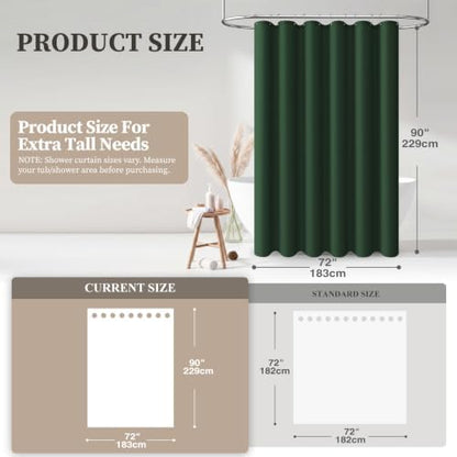 BTTN 72x90 Linen Textured Waterproof Fabric Shower Curtain, Emerald Green