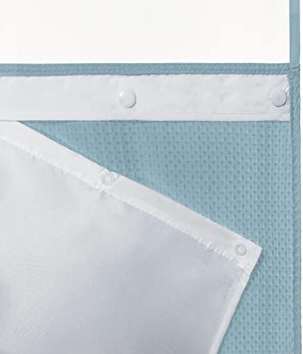 River Dream Heavyweight Waffle No Hook Shower Curtain with Liner,Blue,54x80