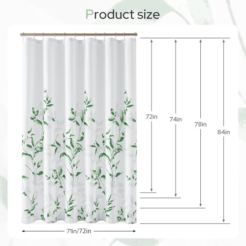 HOMEIDEAS Green Botanical Shower Curtain 71×74 Inches
