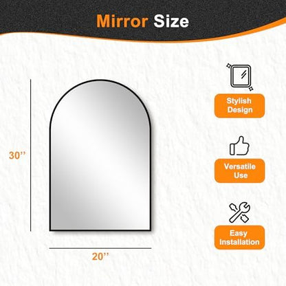 Delma Arched Bathroom Mirror, Black, 20"x30"