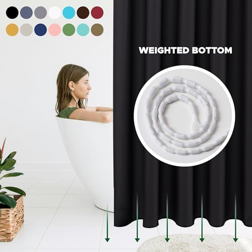 Fabric Shower Curtain Liner 66x72 Inch-Black Standard Size Shower Liners