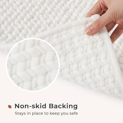 FRESHMINT Chenille Bath Rugs Set 2 Pieces, White, 17''x24''+20''x47''