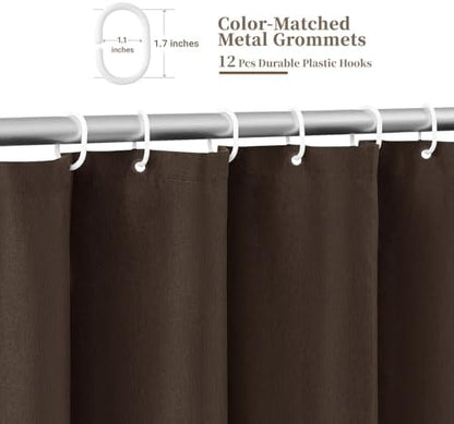 BTTN 72x80 Boho Scalloped Linen Textured Cloth Shower Curtain Set, Brown