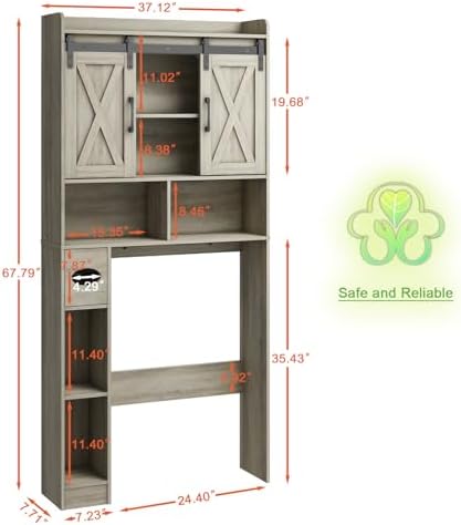 Vabches Over The Toilet Storage Cabinet with Sliding Doors, Grey