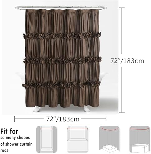 Homechoice Decor Victorian Chocolate Ruffle Shower Curtain 72" W x 72" H