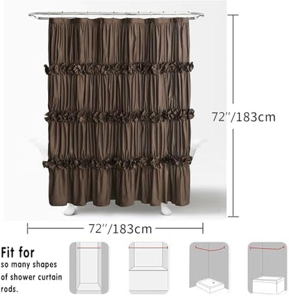 Homechoice Decor Victorian Chocolate Ruffle Shower Curtain 72" W x 72" H