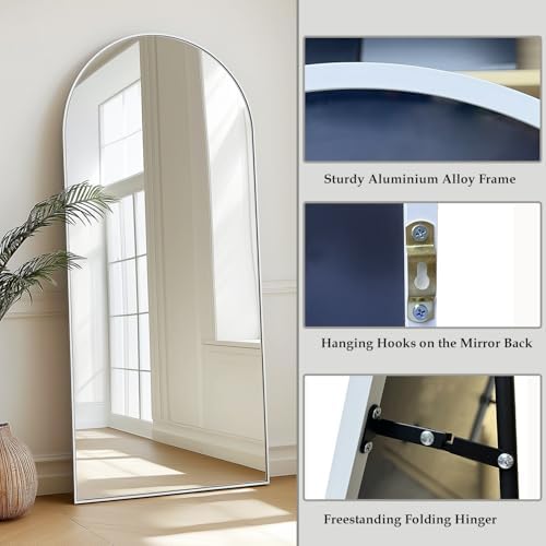 Dewfig Arched Full Length Mirror, 76"x34" Large Floor Mirror, White