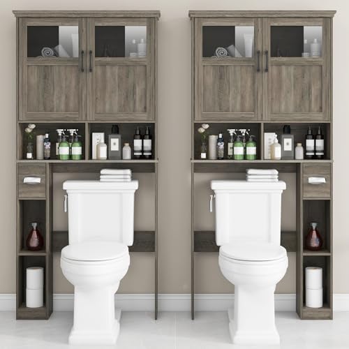 Vabches Over The Toilet Storage Cabinet with Doors & Paper Holder, Grey