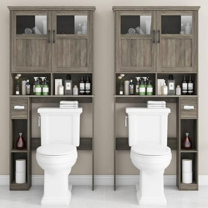 Vabches Over The Toilet Storage Cabinet with Doors & Paper Holder, Grey