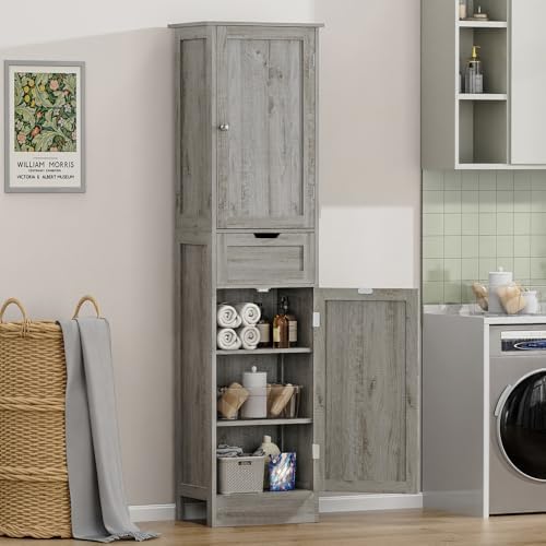 Iwell 66.9" Tall Bathroom Storage Cabinet with 2 Doors & 1 Drawer