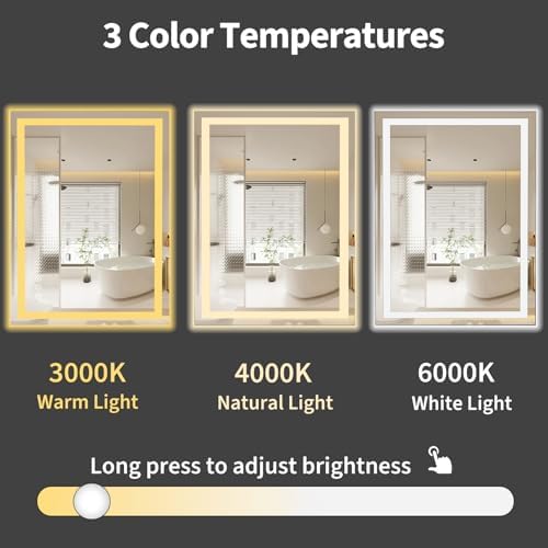 Koonmi 28x20 LED Bathroom Mirror, Shatterproof Mirror with Light