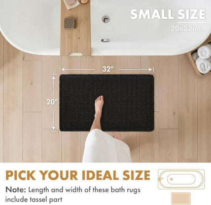 MIULEE Set of 2 Waffle Bathroom Rugs Boho Bath Mat Black 20x32 Inch