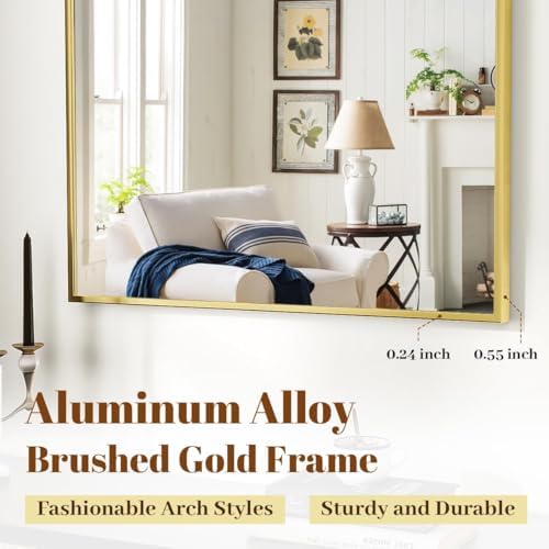 VooBang Wide Arched Wall Mirror, 31 x 32 inch Arch Bathroom Mirror Gold