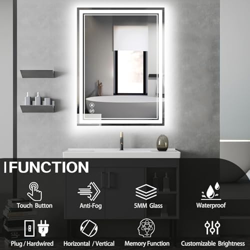 28“ x 36” LED Bathroom Mirror, Wall Vanity Mirror with Smart Anti-Fog
