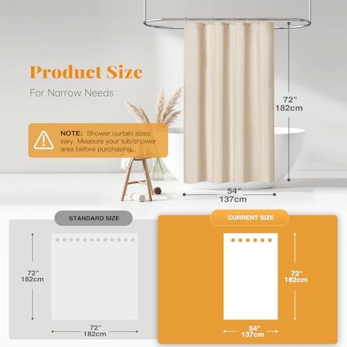 BTTN Narrow Linen Textured Waterproof Shower Curtain, 54x72, Beige/Cream