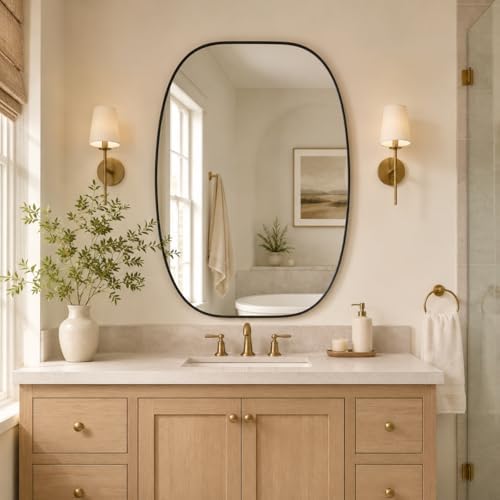 USHOWER Black Oval Bathroom Mirror 30x40 Inch