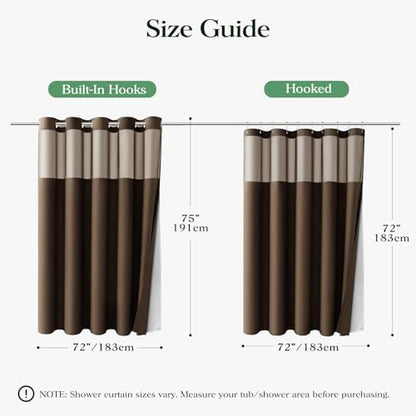 Dynamene Brown Hook Free Waffle Shower Curtain & Snap-in Fabric Liner,72x75
