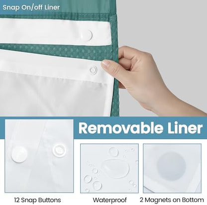Heavyweight Waffle No Hook Shower Curtain with Liner, Seaweed Green, 71x74