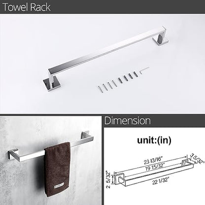 BAGNOLUX Bathroom Hardware Set 4 Pieces, Bath Towel Holder Set SUS304 Stainless Steel, Towel Bar Rack Set for Wall Mounted, Square Bathroom Accessories Set Fixture Heavy Duty Polished Chrome