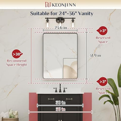 Keonjinn 24 x 32 Inch Brushed Nickel Bathroom Vanity Mirror, Aluminum Frame