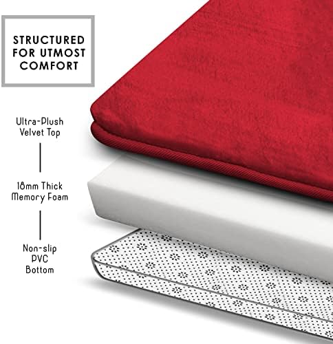 Clara Clark 2 Piece Bathroom Rugs Bath Mat Set, Velvet Memory Foam Bath Mats for Bathroom - Non-Slip, PVC Backing Bath Rugs, Washable - Dries Quickly, Burgundy