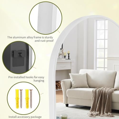 BEAUTYPEAK 32"x42" Arch Bathroom Wall Mirror, Silver