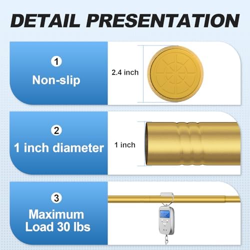 CorkLatta Gold Shower Curtain Rod 31 to 68 Inch,1 Inch Diameter Adjustable Spring Tension Stainless Steel Telescoping Rod,Easy Install,No Rust