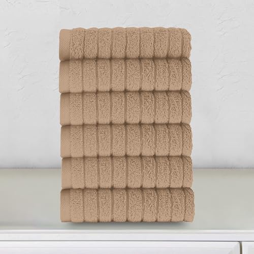 Elegant Comfort 100% Turkish Cotton Corduroy Ribbed Luxury Washcloths 6 Pack Soft 13 x 13 Inch - Higly Absorbent, Durable, Quick Dry, Spa Premium Hotel Quality for Bathroom or Travel, Taupe