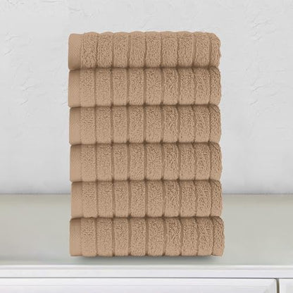 Elegant Comfort 100% Turkish Cotton Corduroy Ribbed Luxury Washcloths 6 Pack Soft 13 x 13 Inch - Higly Absorbent, Durable, Quick Dry, Spa Premium Hotel Quality for Bathroom or Travel, Taupe