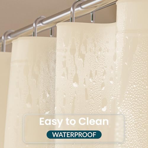 Titanker Plastic Shower Curtain Liner, 72x72 Beige Shower Liner Lightweight PEVA Shower Curtains for Bathroom, Waterproof Shower Liner with Magnets and Rustproof Grommets