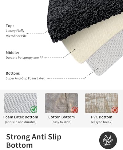 ILANGO Black Bathroom Rugs 70" × 24" Non Slip & Super Absorbent Thick Soft, Washable Bath Carpet Runner for Floor, Microfiber Plush Shaggy Bath Mats with Rubber for Bedroom Bathtub Shower Room