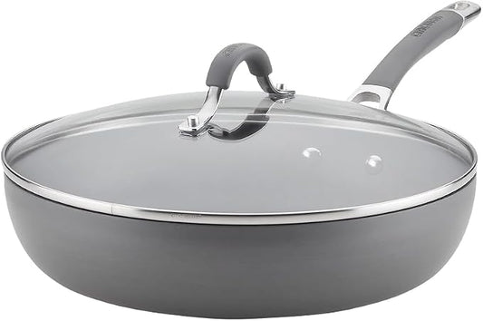 Circulon Radiance Hard Anodized Nonstick Deep Frying Pan with Lid, 12 inch Frying Pan with Lid, Deep Skillet, Gray