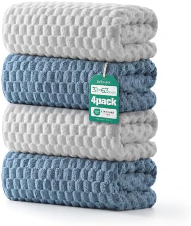 REDKISS Blue Gray Microfiber Bath Towel Large, 31”x 61” 4 Pack