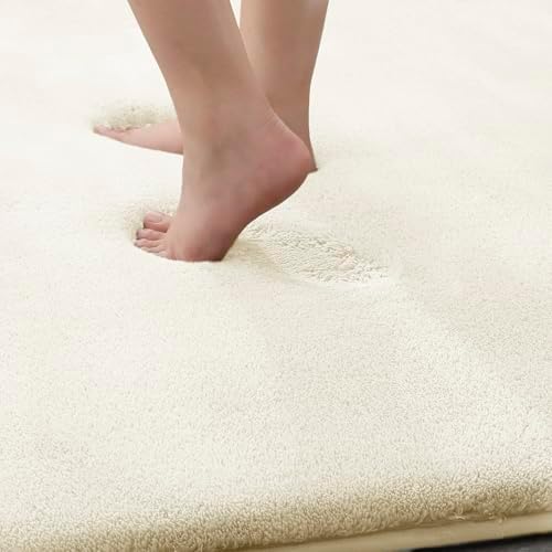 MINIDEAR Bathroom Rugs 47x24 Cream - Thick Memory Foam Bath Mat, Ultra Soft & Plush Fluffy, Non-Slip, Quick Dry, Absorbent Washable Floor Microfiber Mat for Tub, Home Decor Accessories