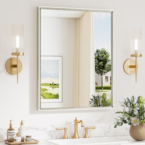Keonjinn 24 x 30 Inch Brushed Nickel Bathroom Mirrors for Over Sink