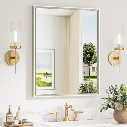 Keonjinn 24 x 30 Inch Brushed Nickel Bathroom Mirrors for Over Sink