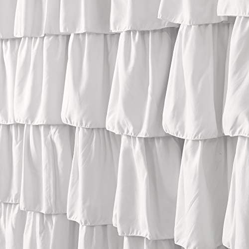 Lush Decor Ruffle Shower Curtain | Floral Textured Vintage Chic Farmhouse Style Design, White, 72" x 72"