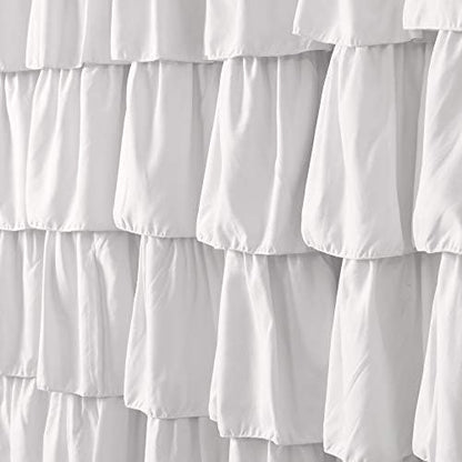 Lush Decor Ruffle Shower Curtain | Floral Textured Vintage Chic Farmhouse Style Design, White, 72" x 72"