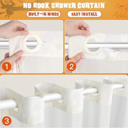 FADOTY No Hook Shower Curtain Set with Snap in Liner, Ghost, 71'' x 86''