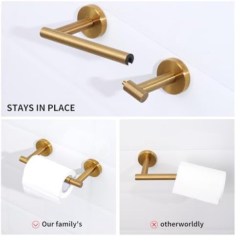 4 Pieces Brushed Gold Bathroom Accessories Hardware Set,Toilet Paper Holder Set,Include Double Post Pivoting Toilet Tissue Roll Paper Holder,Towel Ring,Towel Holder Set for Bathroom
